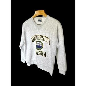Vintage 90's Gear University Of Alaska Grey Crewneck Sweatshirt Sz Medium Y2K